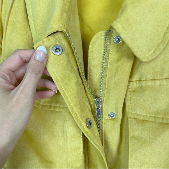 PRETTYLITTLETHING Mustard Yellow Faux Suede Pocket Detail Jacket + Shorts SZ 2 - Picture 6 of 16